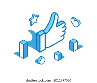 Como, la imagen isométrica de la línea azul arriba. Aprobar gesto, mejor plantilla de banner 3D.