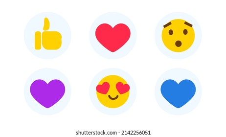 Like, thumb up and frawn face icons. Emoticons for social media reactions. Vector illustration isolated in white background