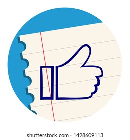 Like Thumb Up Free Hand Icon on a Notebook Sheet