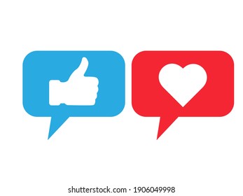 Like or thumb up and heart icons in blue and red colors.Vector illustration isolated on white background,EPS 10