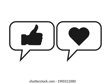 Like or thumb up and heart icons.Vector illustration isolated on white background,EPS 10