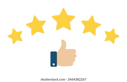 Like, thumb up icon with five star. Customer satisfaction review concept