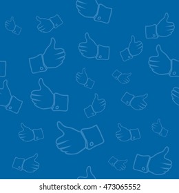 Like, Thumb up icon sign. Seamless pattern background. Vector