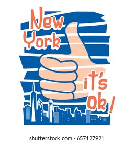 Like thumb illustration, it' s OK typography, tee shirt graphics, vectors, New York