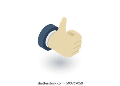 like, thumb up isometric flat icon. 3d vector colorful illustration. Pictogram isolated on white background