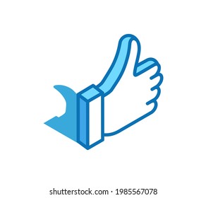Like, thumb up isometric icon. Approve gesture, best 3D line style symbol.