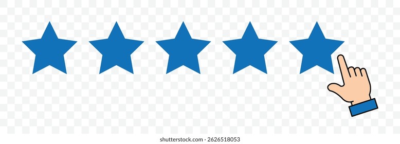 Like, thumb up. Success, favorite, feedback, experience, quality, customer satisfaction. 
Customer product rating with  5 stars and thumb-up. Good rate vector illustration. rating review flat icon.