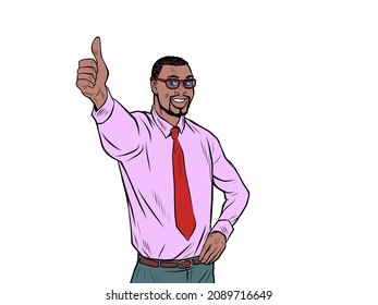 Like the thumbs up gesture, approval is good the businessman is happy. Pop Art Retro Vector Illustration Kitsch Vintage 50s 60s Style