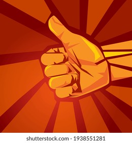 like thumbs up hand sign symbol of yes agree positive confirmation and support in red retro background