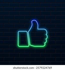 Like or thumbs up icon. neon style.