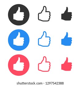Like or thumbs up icon set flat outline circle vector EPS 10
