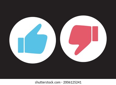 Like (Thumbs Up) and Dislike (Thumbs Down) Icons, Flat Vector Design