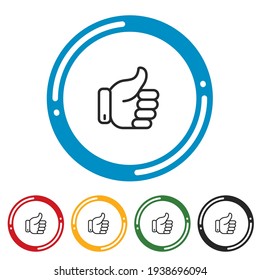 like. thumbs up. like icon set. flat design vector illustration in 5 colors options for webdesign