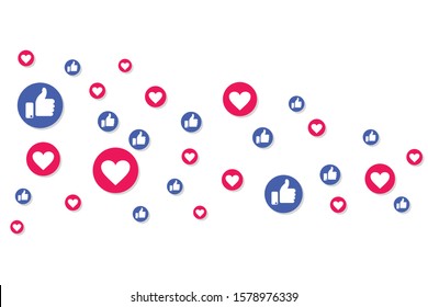  Like, thumbs up, love button background. Social media communication via smartphone application.