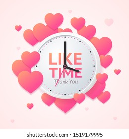 Like Time Concept with Realistic Detailed 3d Wall Clock for Support Service or Seo. Vector illustration