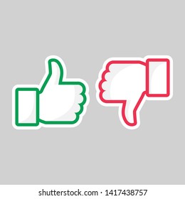 Like unlike buttons. Thumbs up and down isolated icons. Yes and no fingers, button positive negative nope marks. Accept and dislike social media feedback vector symbols