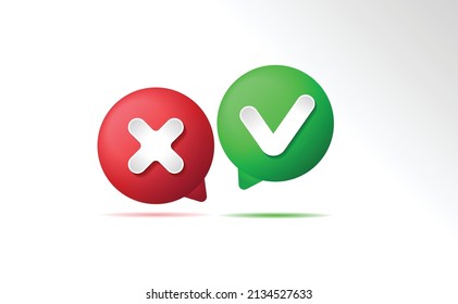 Like, unlike, correct, incorrect symbol icon isolated white background, checkmark button, mobile app. 3d icons vector illustration