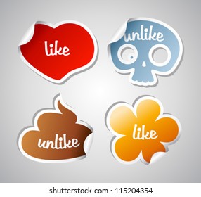 Like and unlike funny stikers set.