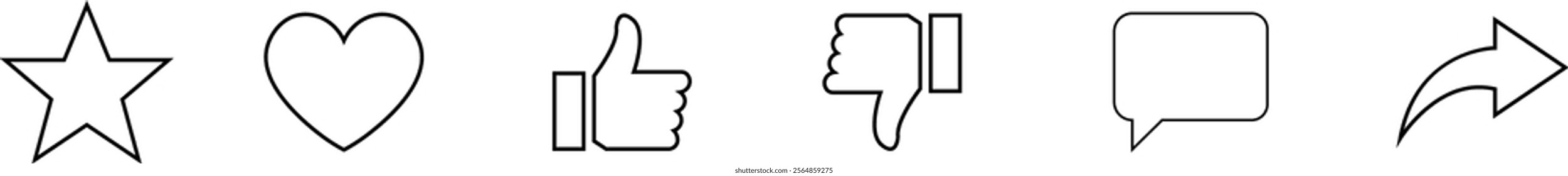 Like unlike Share comment and love heart icon buttons isolated on transparent background. Like button, thumb up, love and heart, comment, repost and share icon button. Vector flat and line collection