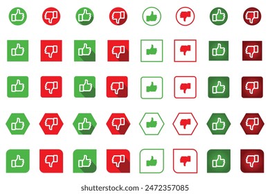 Like  Unlike or Yes  No or Do and Don't Icons with Positive and Negative Symbols, ui ux, app and more. Thumbs up and thumbs down Set of modern color and style. 
