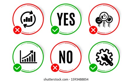 Like, Update Data And Graph Chart Icons Simple Set. Yes No Check Box. Customisation Sign. Social Media Likes, Sales Chart, Growth Report. Settings. Technology Set. Like Icon. Check Mark. Vector