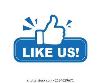 Like us blue label with thumb up vector illustration.