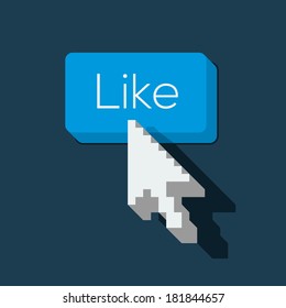 Like us Button with Arrow Shaped Cursor, vector image. 