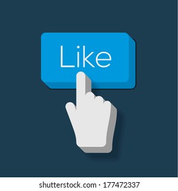 Like us Button with Hand Shaped Cursor, Flat design, vector image. 