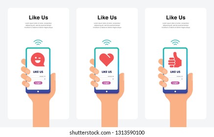 Like Us Concept, New And Modern Trends. Can Use For Marketing And Promotion, Web, Mobile, Infographics, Editorial, Commercial Use And Others. Vector. 