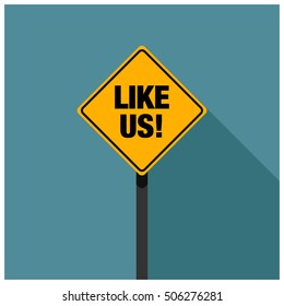 Like Us! Road Sign (Line Art Vector Illustration in Flat Style Design)