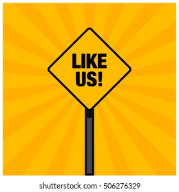 Like Us! Road Sign (Line Art Vector Illustration in Flat Style Design)
