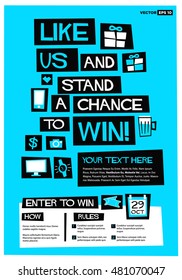 Like Us And Stand A Chance To Win! (Flat Style Vector Illustration Contest Poster Design)
