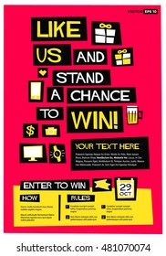 Like Us And Stand A Chance To Win! (Flat Style Vector Illustration Contest Poster Design)