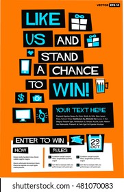 Like Us And Stand A Chance To Win! (Flat Style Vector Illustration Contest Poster Design)
