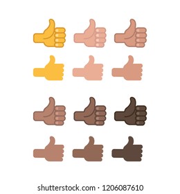 Like vector icons, positive reaction, all skin tones, thumbs up collection