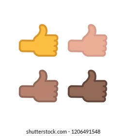 Like vector icons, positive reaction, all skin tones, thumbs up collection