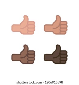 Like vector icons, positive reaction, all skin tones, thumbs up collection