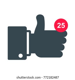 I like vector sign. Conceptual symbol for approval in social media, support for friend and follower, popularity in Internet. Flat cartoon illustration. Objects isolated on white background.