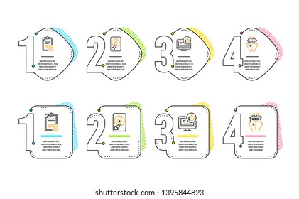 Like video, Accounting checklist and Hdd icons simple set. Ship sign. Thumbs up, Calculator, Memory disk. Shipping watercraft. Technology set. Infographic timeline. Line like video icon. Vector