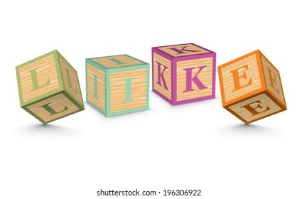 LIKE written with alphabet blocks - vector illustration