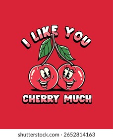 I LIKE YOU CHERRY MUCH PARODY TSHIRT CARTOON VINTAGE CHARACTER