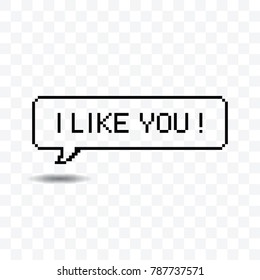 I like you pixel art speech bubble vector illustration on transparent background.