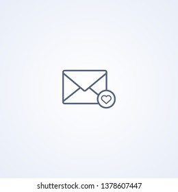 Liked envelope, vector best gray line icon on white background, EPS 10