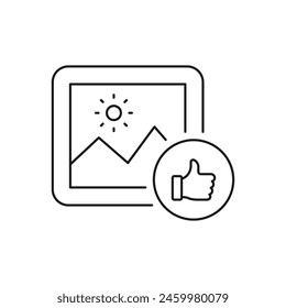 Liked photo. Image with thumbs up icon line style isolated on white background. Vector illustration