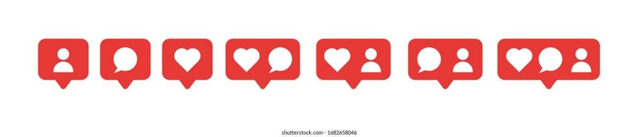 Como/amor, comentar y seguir el icono de notificación. icono de los medios sociales