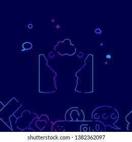 Like-minded People Vector Line Illustration. Dialogue, Chat Gradient Icon, Symbol or Pictogram, Sign. Dark Blue Background. Related Bottom Border.