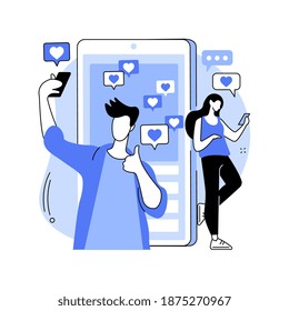 Likes addiction abstract concept vector illustration. Addicted to likes, thumbs-up dependence, social media madness, selfie addiction, posting photos, self esteem problem abstract metaphor.