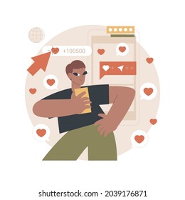 Likes addiction abstract concept vector illustration. Addicted to likes, thumbs-up dependence, social media madness, selfie addiction, posting photos, self esteem problem abstract metaphor.