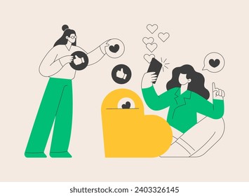 Likes addiction abstract concept vector illustration. Addicted to likes, thumbs-up dependence, social media madness, selfie addiction, posting photos, self esteem problem abstract metaphor.