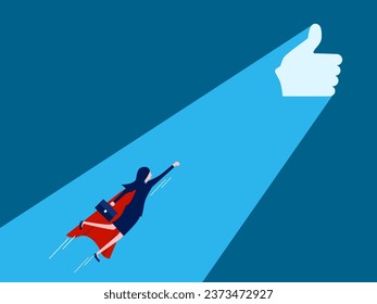 Likes. Businesswoman hero flies to like icon